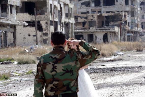 ابتکار زوج سوری برای عکس روز عروسی+ تصاویر