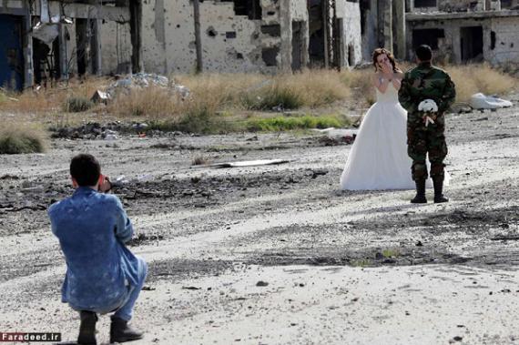 ابتکار زوج سوری برای عکس روز عروسی+ تصاویر
